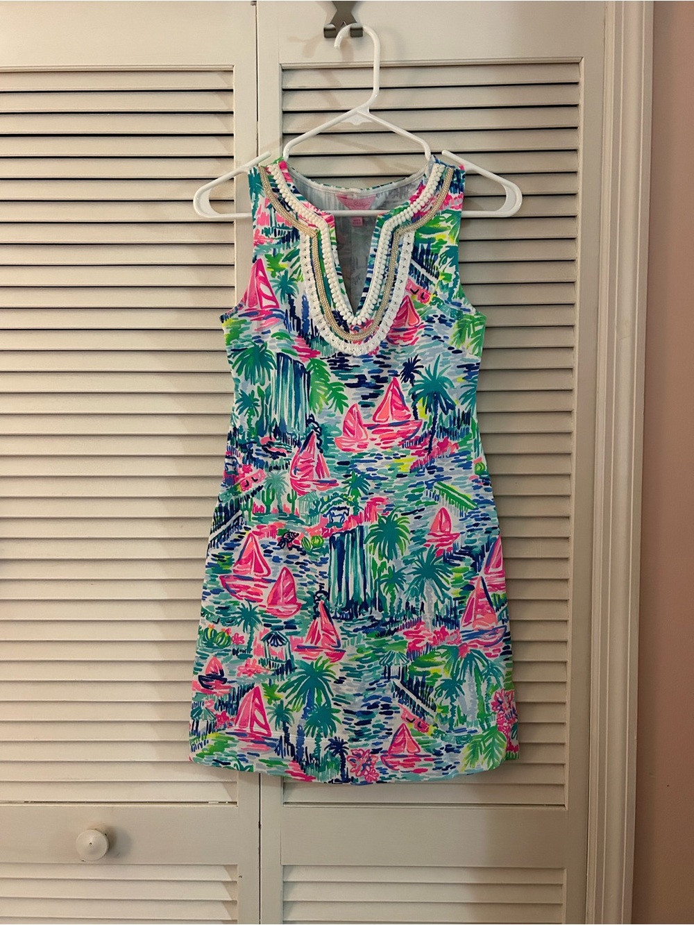 Lilly Pulitzer Tropical Sailboat Shift Dress in Pink, Blue & Green